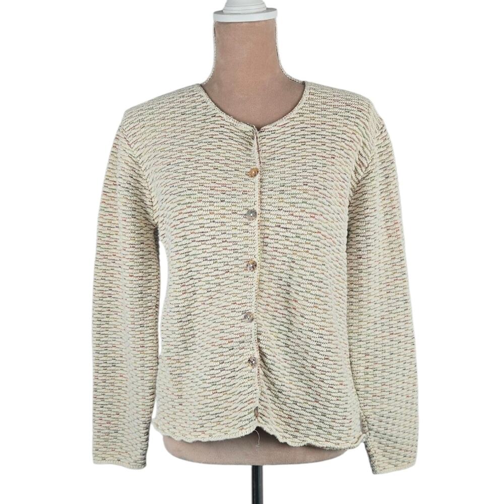 Vintage 90s Reba Rose Textured Knit Cardigan Cream Size Medium